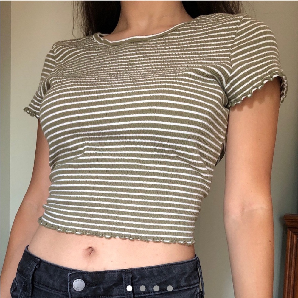 y2k american eagle green striped baby tee m